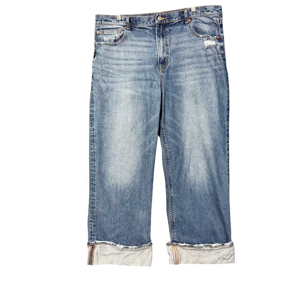 American Eagle Jeans Womens 18 Blue Stovepipe Cuffed Stretch Distress High Rise